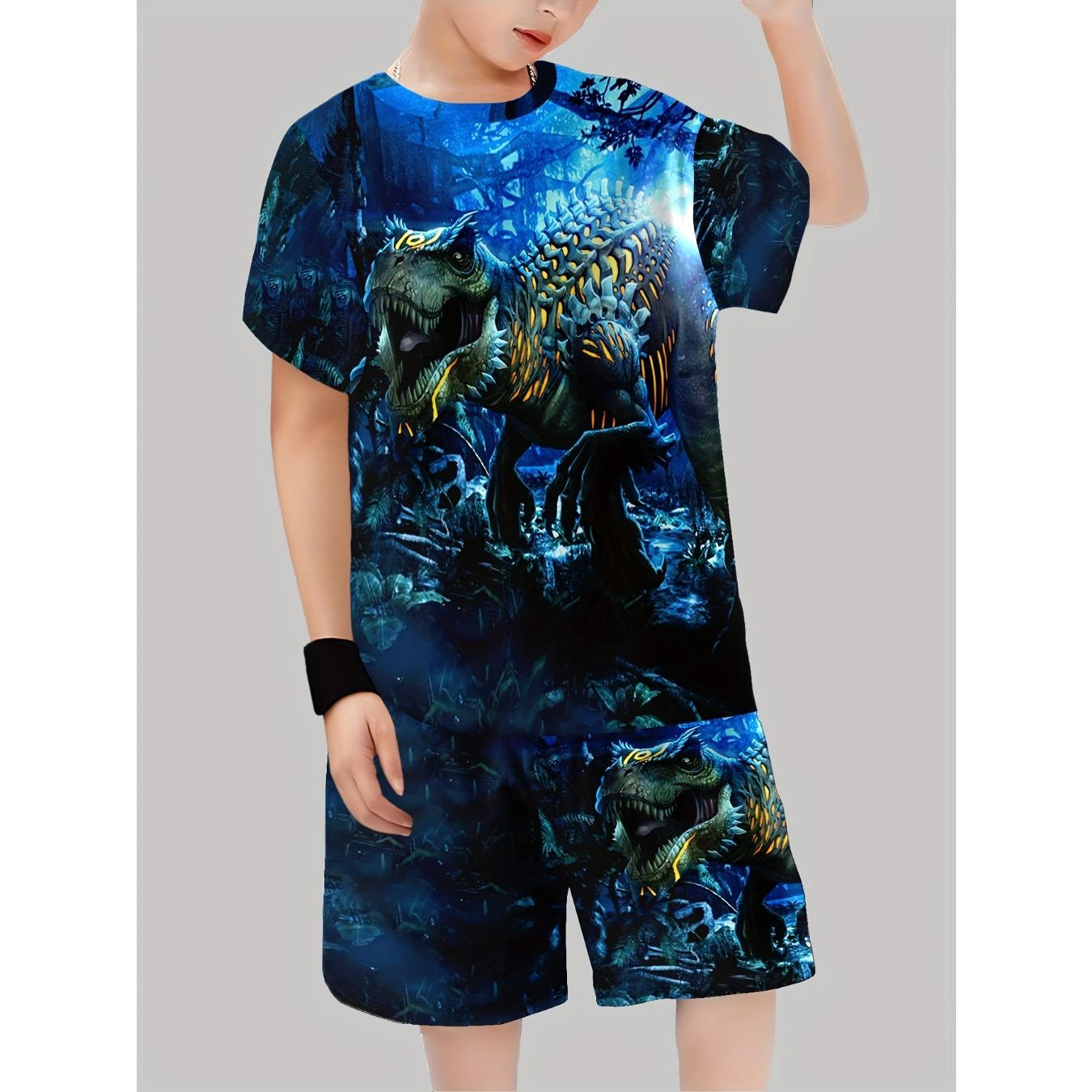 

Boys set, fashionable 3D printed casual pullover, short sleeved shorts, sports outdoor 5-6Y