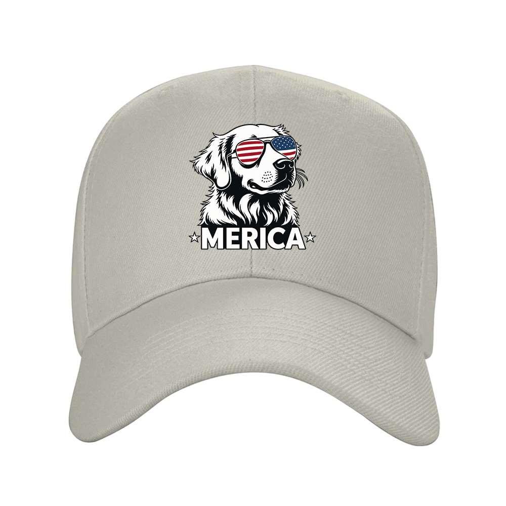 Merica Dog Baseball Cap American Flag Shades Printed Outdoor Adjustable Unisex Cap
