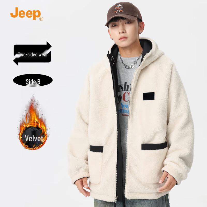 JEEP Men's Reversible Hooded Lamb Fleece Winter Jacket