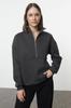 Women's Fashionable Stylish Sweatshirt Black Oversize Wide Fit Half Zipper Thick Inside Fleece Knitted Sweatshirt
