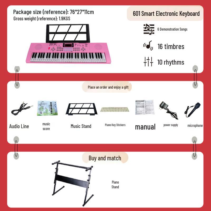 Beginner 61-Key Electronic Keyboard Piano for Home Use and Students