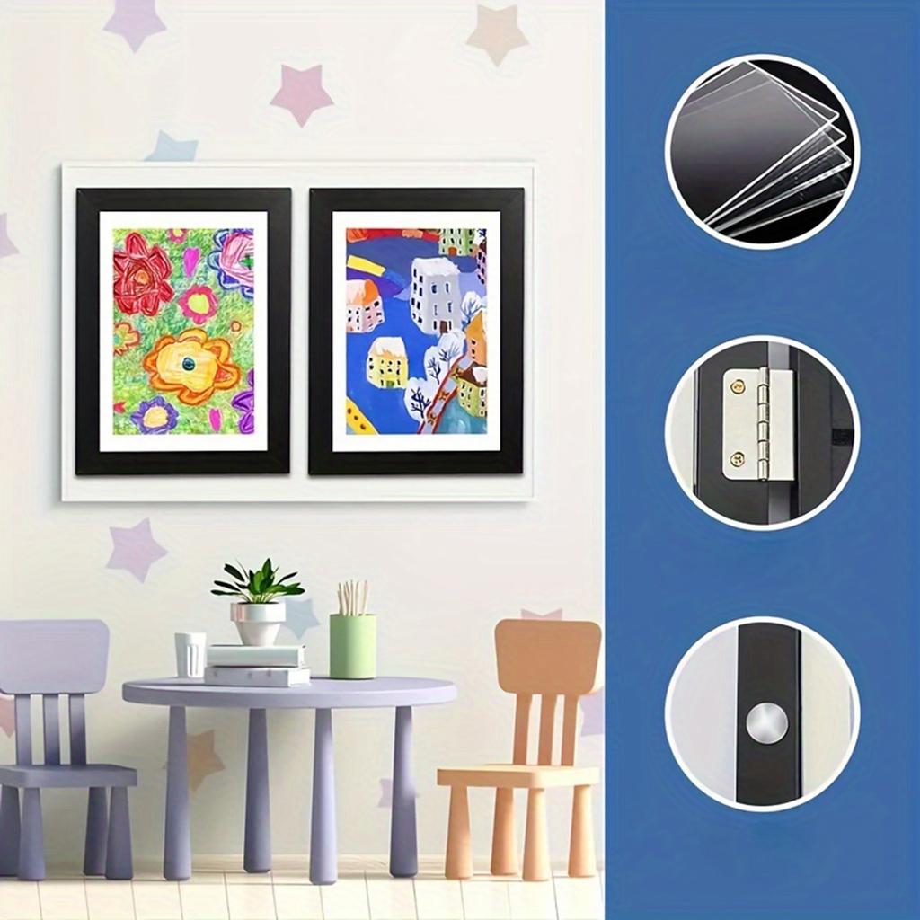 Decorative Flip Top Frame for Children's Artwork Display Wooden Display Case with Glass Cover and Secure Latch for Art Preservation