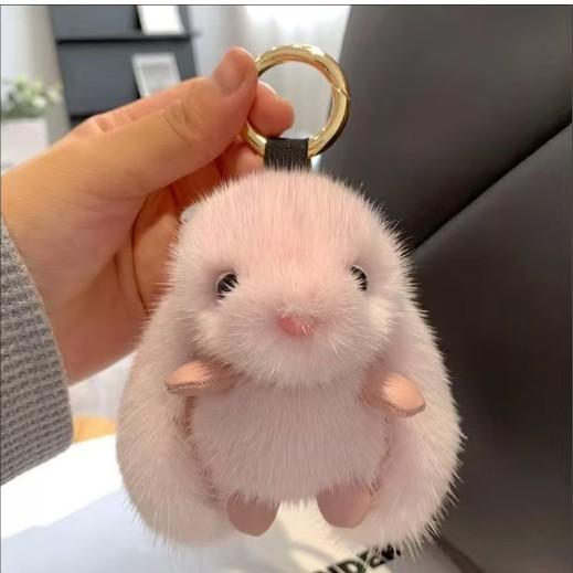 Fashionable Mini Bunny Keychain in White Pink Gray Colors Suitable for Backpack Phone Strap and Gift