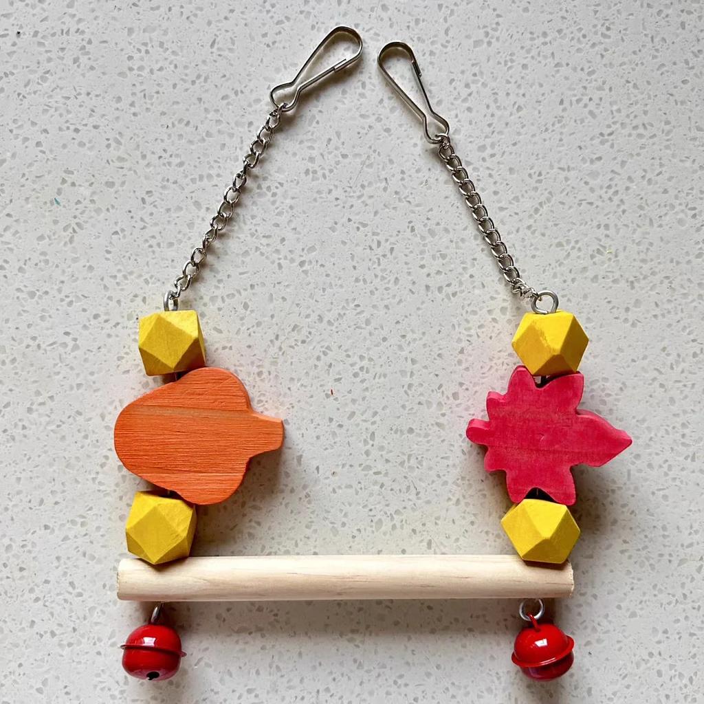 Bird Cage Toys for Parrots Wood Birds Swing Reliable Chewable Bite Bridge Parrot Toy Colorful Bird Chewing Toy Pet Supplies