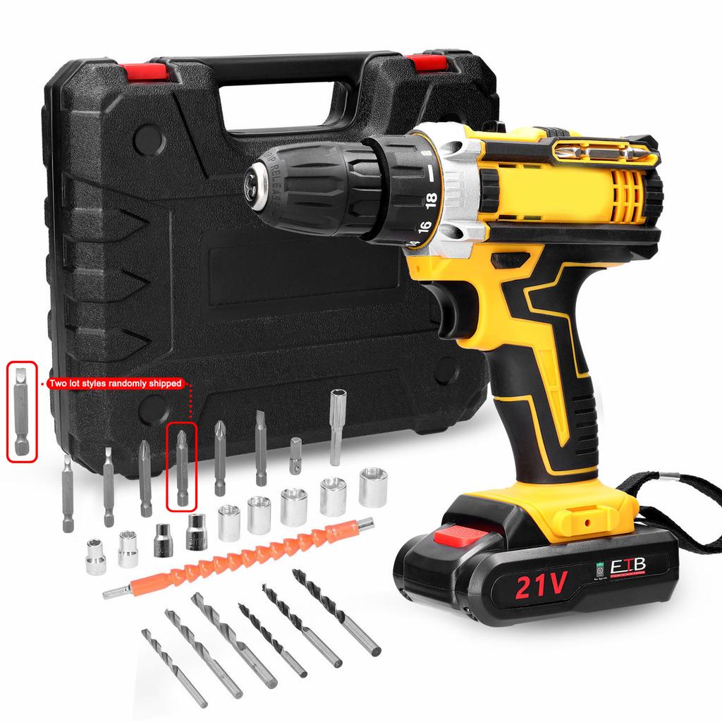 18 Torque Electric Impact Screwdriver Cordless Drill Power Tools Setting 2 Gear Speeds Adjustable Holes Drilling Machine