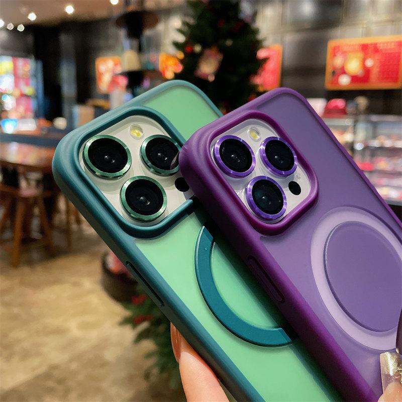 Luksus Matt Holder Telefonveske For iPhone 15 Pro Max 14 13 12 11 For Magsafe Støtsikker metall Usynlig magnetisk brakett Bakdeksel med linsefilm