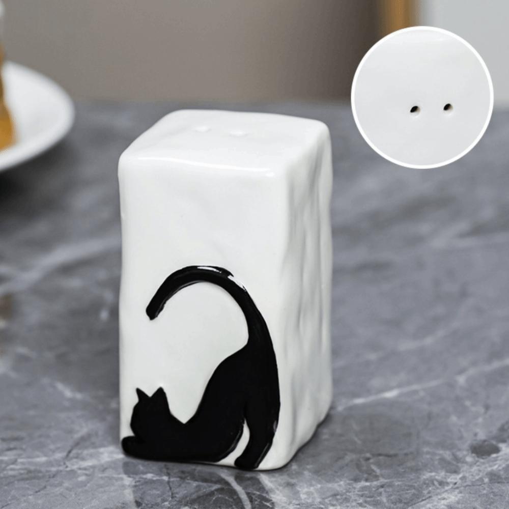 Mini Seasoning Bottle Cat Pattern Powder Sprinkler Multi-purpose Ceramic Salt Jar  Home Decor 2 Holes