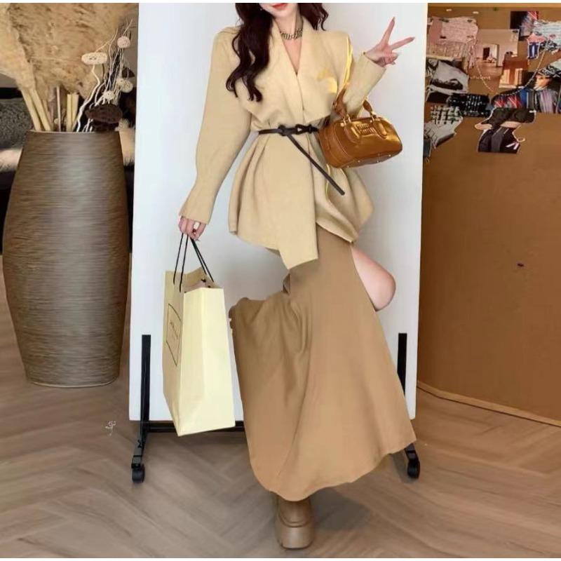 

Temperament gentle lapel knitted cardigan top women s solid color loose and thin long-sleeved sweater jacket thick one size fits all