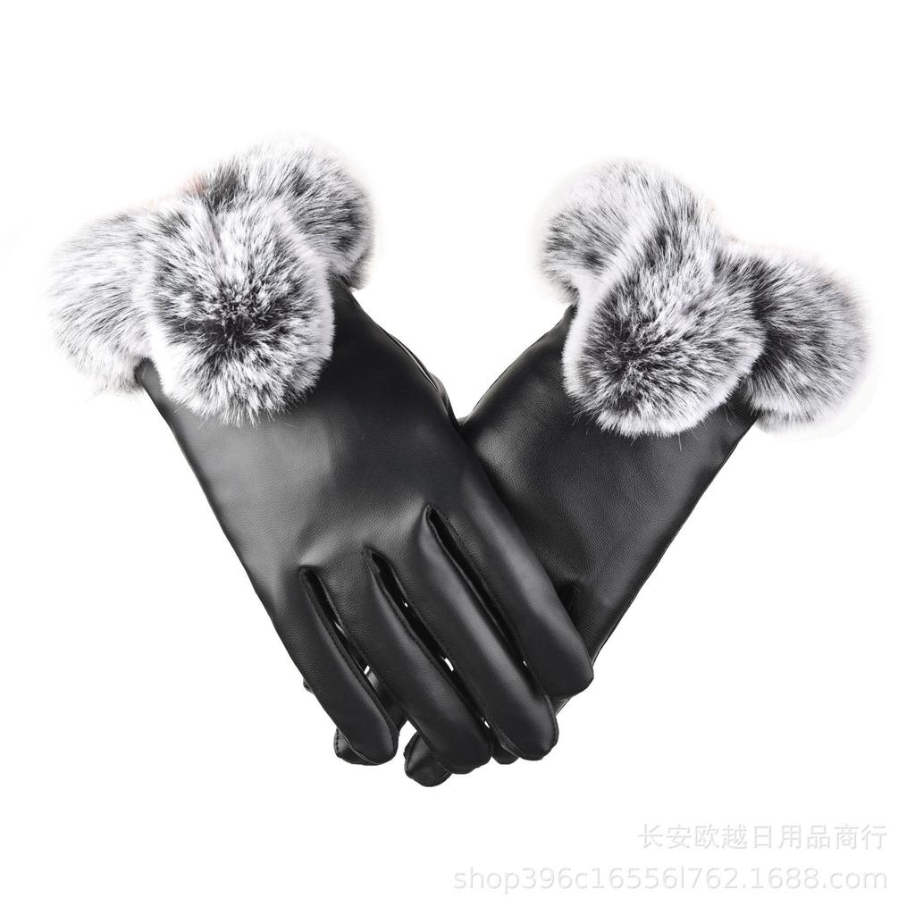 Leather gloves men's winter warm outdoor riding fleece thickened cold-proof women's touch screen cycling motorcycle gloves