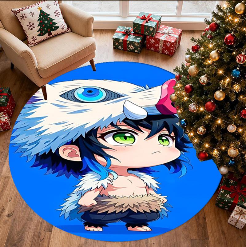 Demon Slayer Pattern Round Rug, Indoor/Outdoor Mat, for Picnic, Gameroom, Bedroom, Office, Living Room, Home Decor Carpet, Birthday Gift