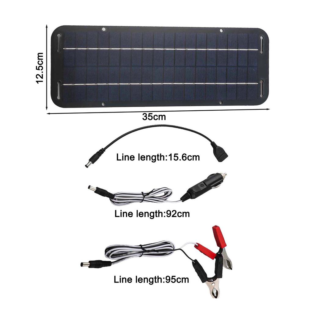 Portable Solar Panel Kit High Efficiency Solar Panel Solar Trickle Charger 12V Car Charger Double-Headed Clip USB Female Cable