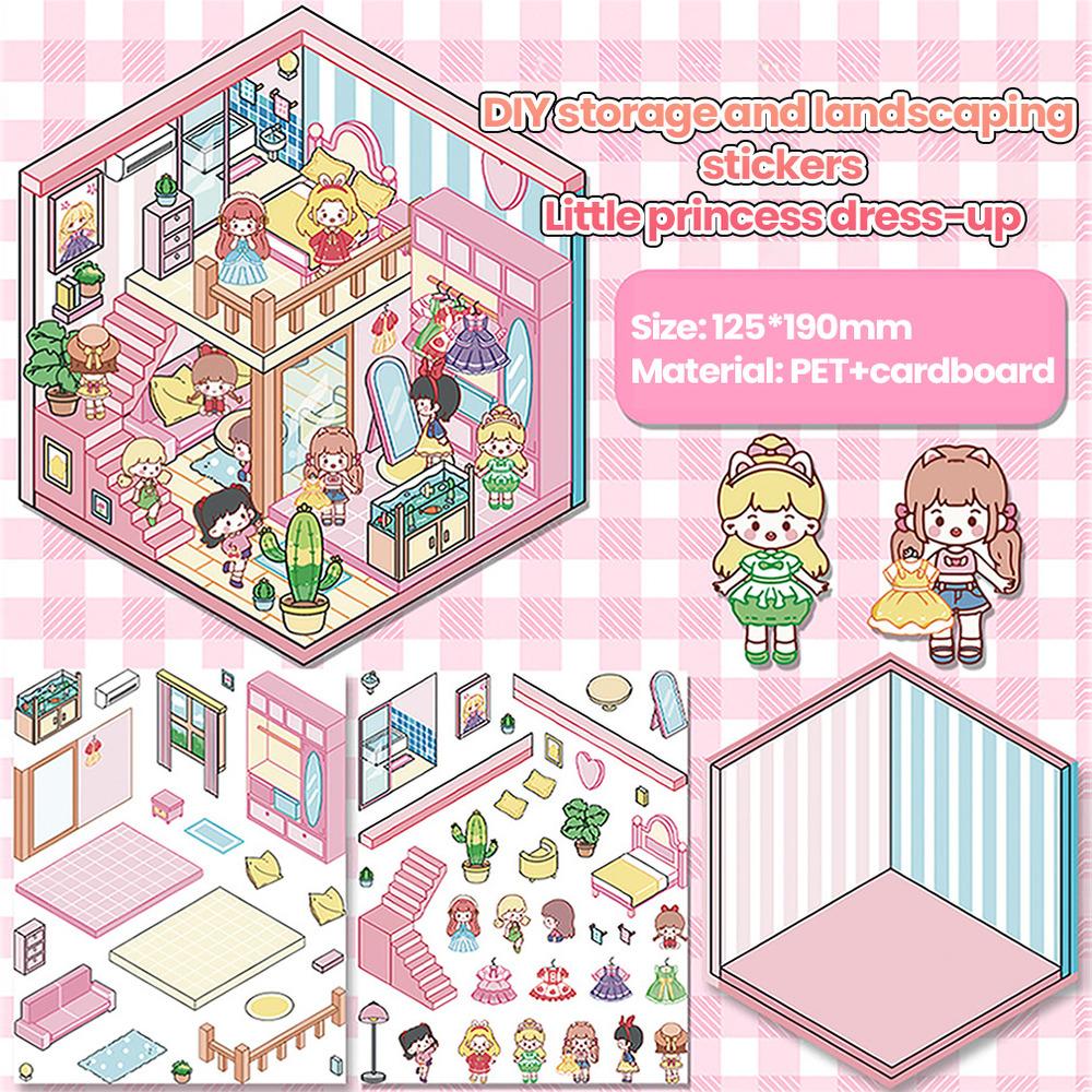 3D House Cartoon Landscape Stickers Cute Miniature Handmade DIY Decompression Tent Stacking And Pasting Hand Account Stationery