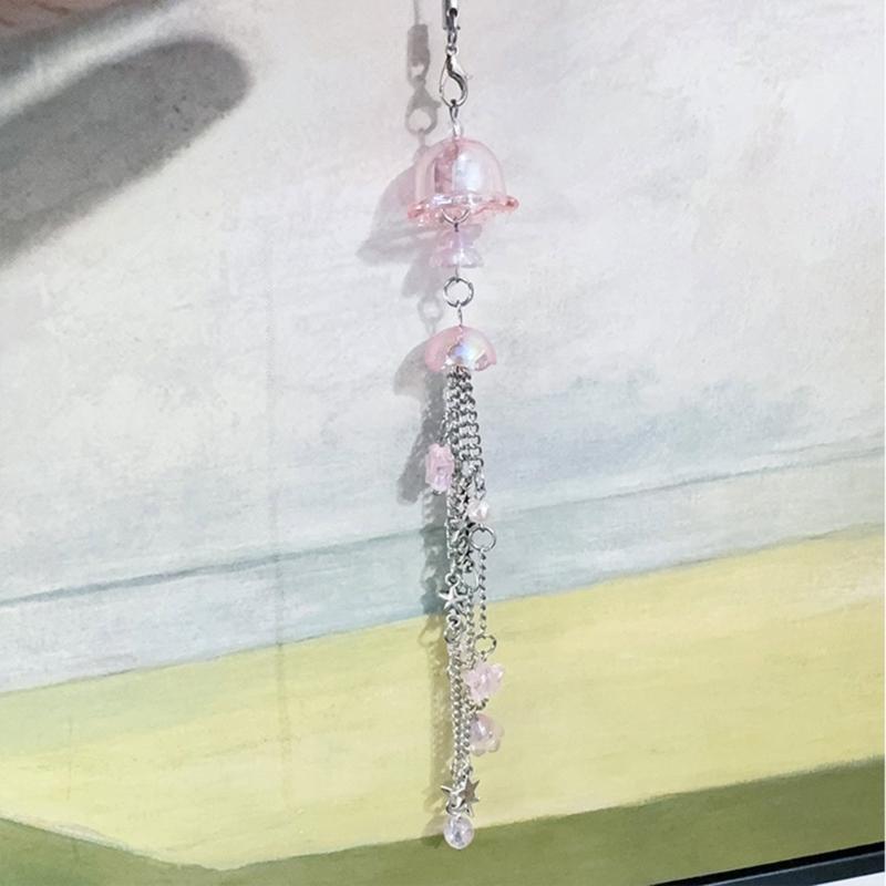 Cute Bead Pendant Phone Chain Y2K Style Fashion Purple Fringe Heart Star Bead Phone Lanyard for Girls Women Backpack