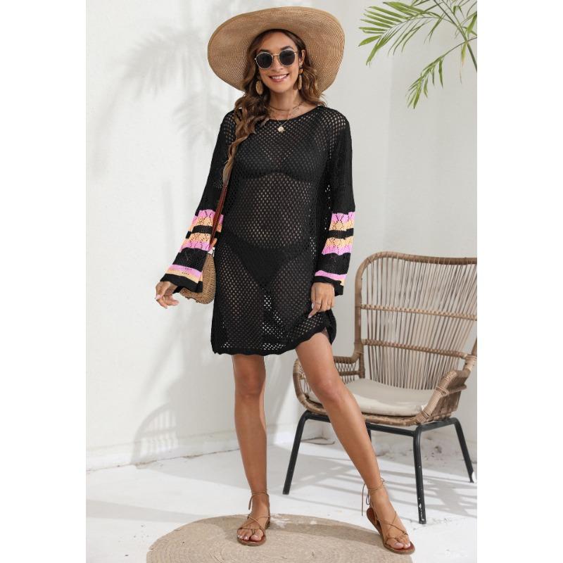 

Женское пляжное бикини больших размеров для отдыха на пляже, цветное лоскутное бикини поверх платья one size чёрный