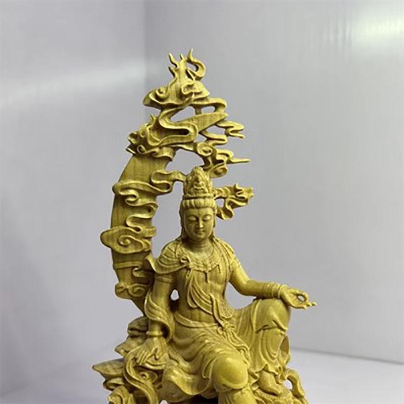 Solid Wood Water Moon Guanyin Statue,Finely Carved Chinese Buddha Statues,Modern Art Sculpture,Home Decoration, Feng Shui