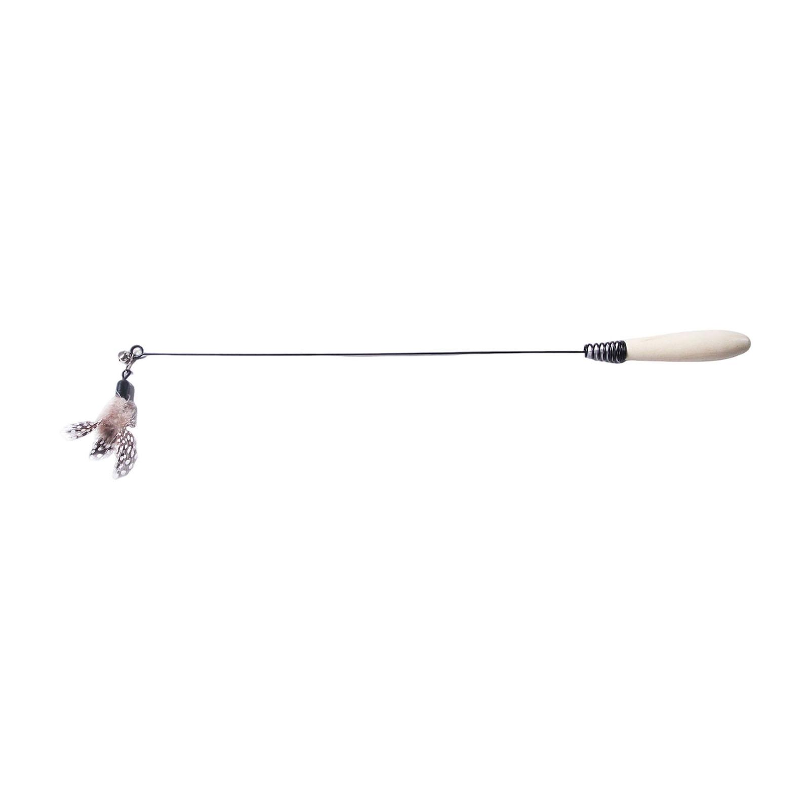 Interactive Teaser Wand with Wood Handle, Spring, Feather & Bell - Replaceable Toy for Indoor Cats One Size