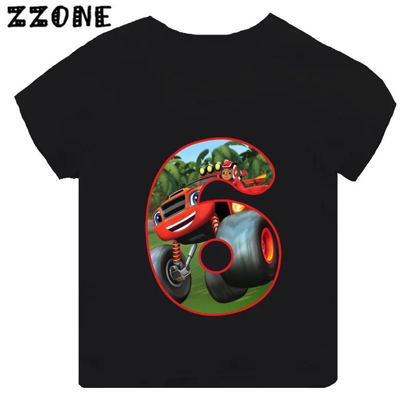 Blaze And The Monster Machines Cartoon Boys Clothes 1 2 3 4 5 6 7 8 9 Years Birthday Number Bow Kids T Shirt Baby Girls TShirts