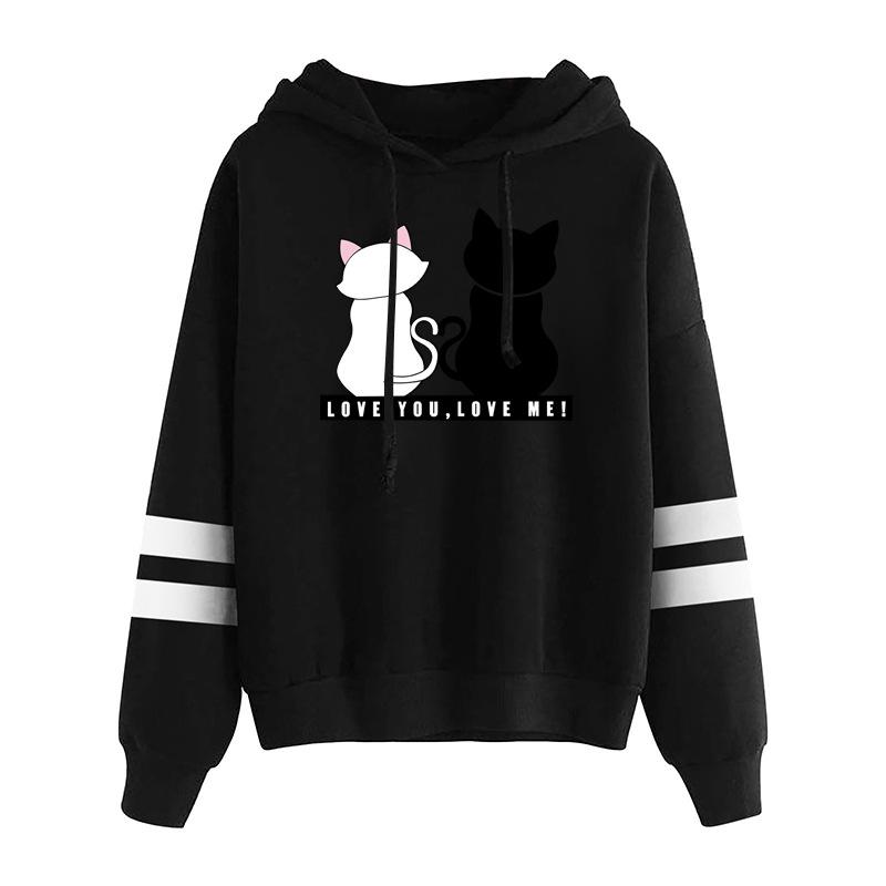 Autumn and winter long sleeved cat printed hooded sweatshirt 6989