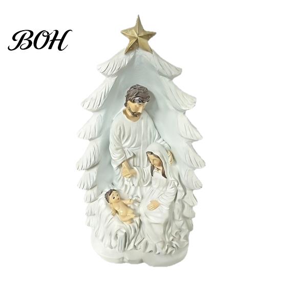 Gold Star Nativity Decor for Desk Holy Family Statue, Christmas Tree Resin Ornament, Hand-Painted Figurine Home Religious Tabletop Altar & Fireplace