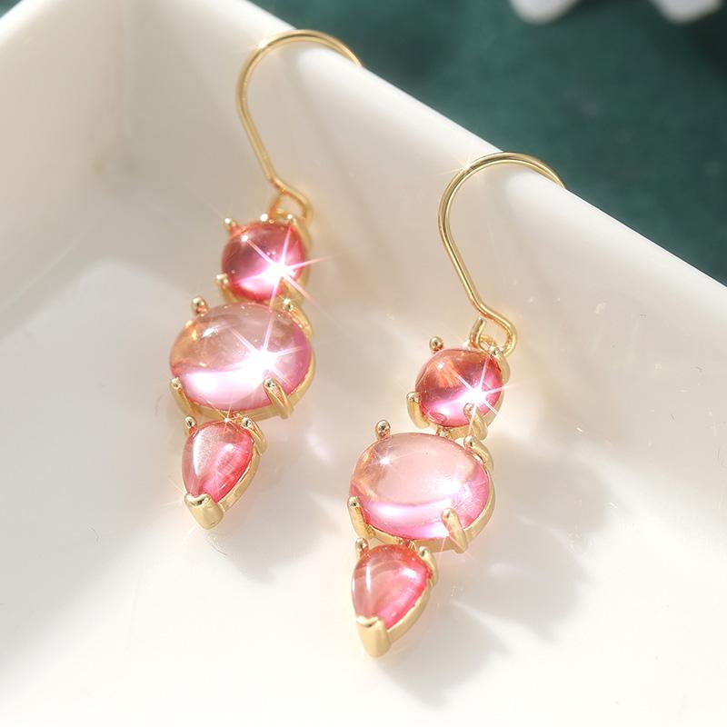 

Exquisite Gold Color Pink CZ Dangle Earrings Woman Geometry Party Daily Wear