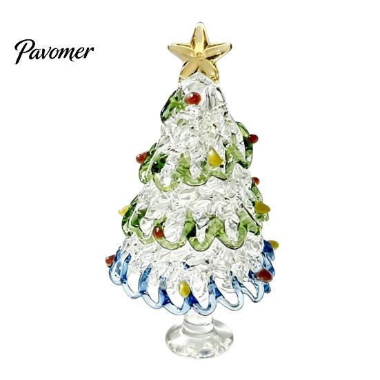 Decorative Glass Art for Shelves Glazed Christmas Tree Figurine, Pulled Wire Desk Decor, Colorful Home Mini Holiday Tabletop Ornament Car Home, Unique