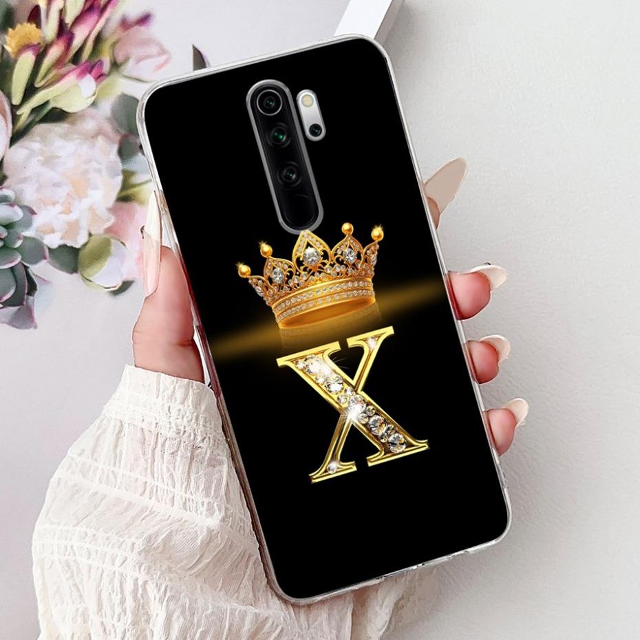 Fashion Crown Initial Letter Case For Xiaomi Redmi Note 8 Pro Note8 8T Soft Silicone TPU Cover For Redmi Note 8 8Pro Phone Cases