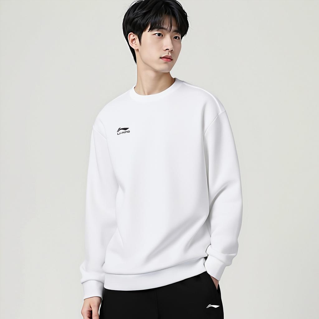 Li Ning Sweatshirts Unisex White Crew Neck Moderate Regular AWDVG85-2