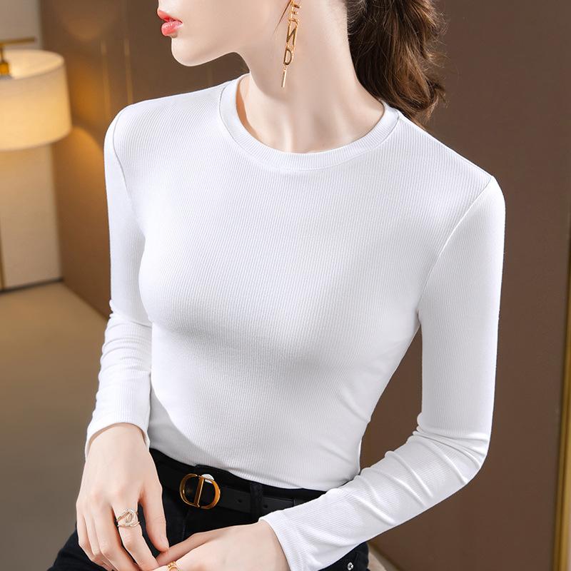 Modal bottoming shirt women's 2025 new women's clothing front shoulder round long-sleeved t-shirt tight autumn and winter with waist top