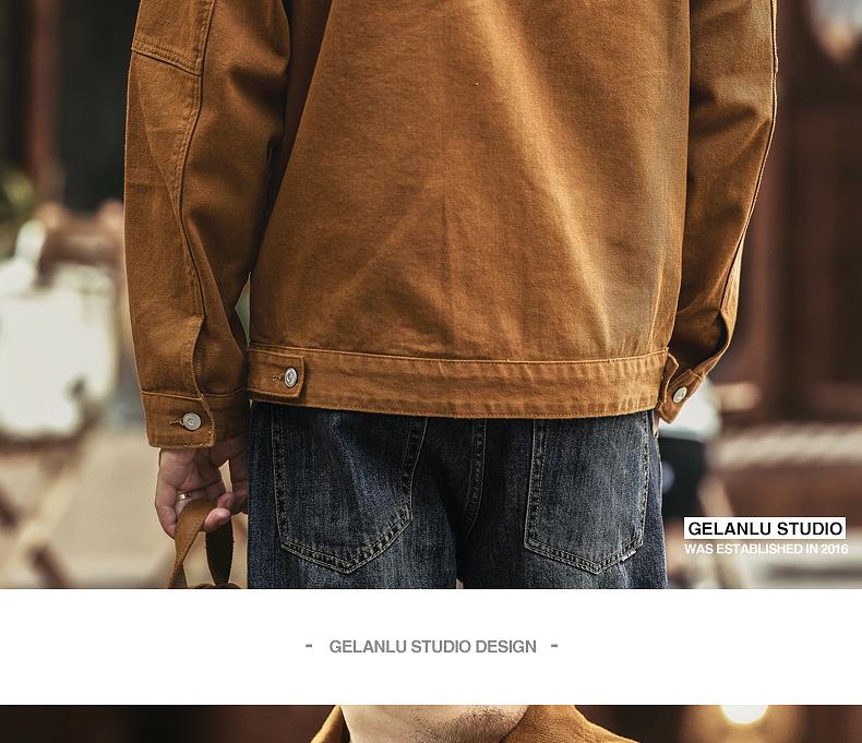 Ge Lan Lu Men's Vintage American Style Heavyweight Denim Jacket for Spring & Autumn - Loose Fit Hunting Workwear.