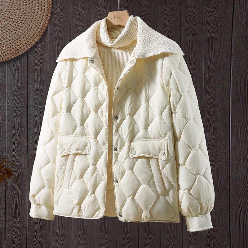 Petite Stylish Cotton Jacket for Middle-Aged Women, Autumn/Winter Short Coat, Warm Lightweight Outerwear for Elderly Women