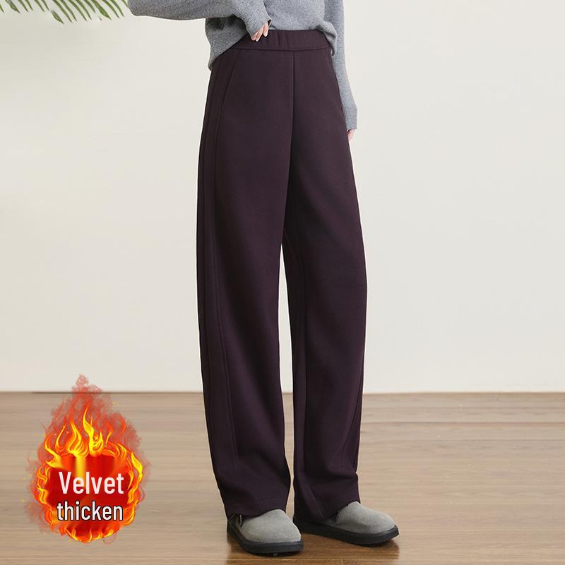 Women's Off-White Cashmere Wide-Leg Wool Pants - Autumn/Winter 2025, Cropped, Thickened, Loose Fit, Fleece-Lined, Straight-Leg Style.