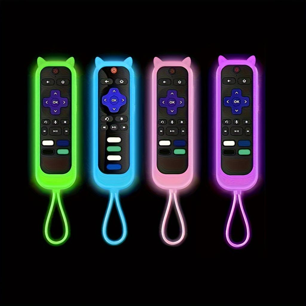 2pcs Vibrant Glow-in-the-Dark Cat Ear Silicone Remote Covers with Lanyard -Colorful & Protective, Protective Cover|Fun Remote Accessory