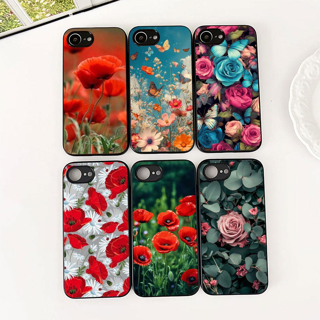 Phone Cover for Samsung Galaxy S25 S24 S23 FE Ultra Plus S7 Edge S25+ S23+ A56 5G Funda Casing Soft Case Poppy Flower Bloom Rose