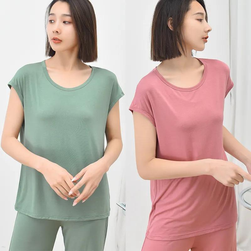 Summer Women's Pijamas Modal Sleeveless Thin O-Neck Pullover Pajamas Set Solid Color Loose Home Suit