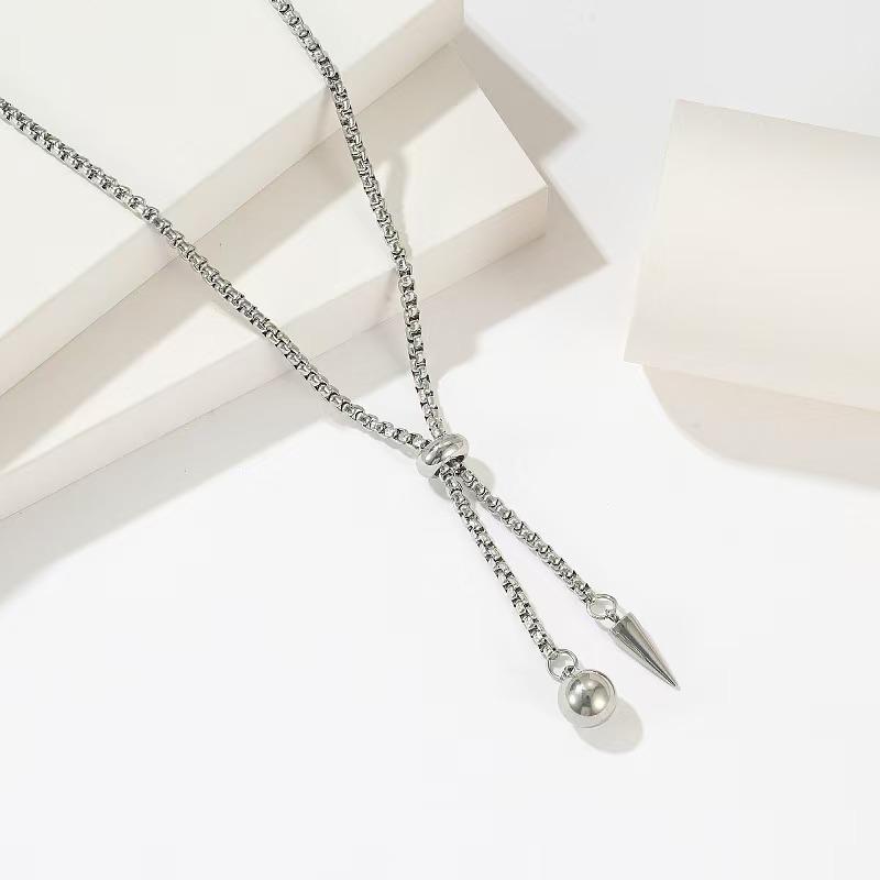 New Personalized Round Tapered Adjustable Pull-out Titanium Steel Necklace Hip-hop Men's Versatile Sweater Chain Accessories