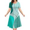 Elegant Women Short Sleeve Fashion 3d Print Midi Dress Plus Size Beach Clothing