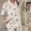 Sweet Full Print Sesame Street Pajamas Women's Summer Short-sleeved Shorts Cardigan Lapel Set Soft Cute Loungewear Two-piece Set