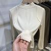 Neues Herbst Winter Hautfreundliches Basis-T-Shirt Warm Hoch Elastisch Fusseln-Resistent Langarm Halber Kragen Vielseitiges T-Shirt