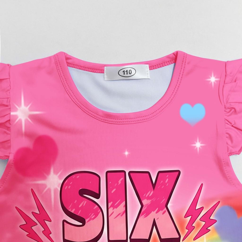 82603 Kids Girls Six Seven Brainrot 67 Print Casual Dress