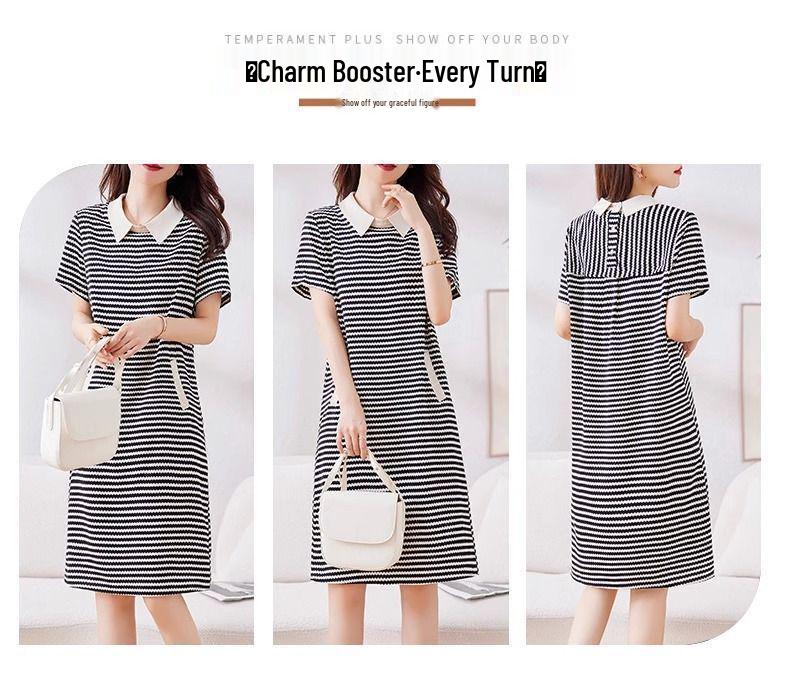 Vielseitiges gestreiftes Sommer-Plus-Size-Chic-Midikleid