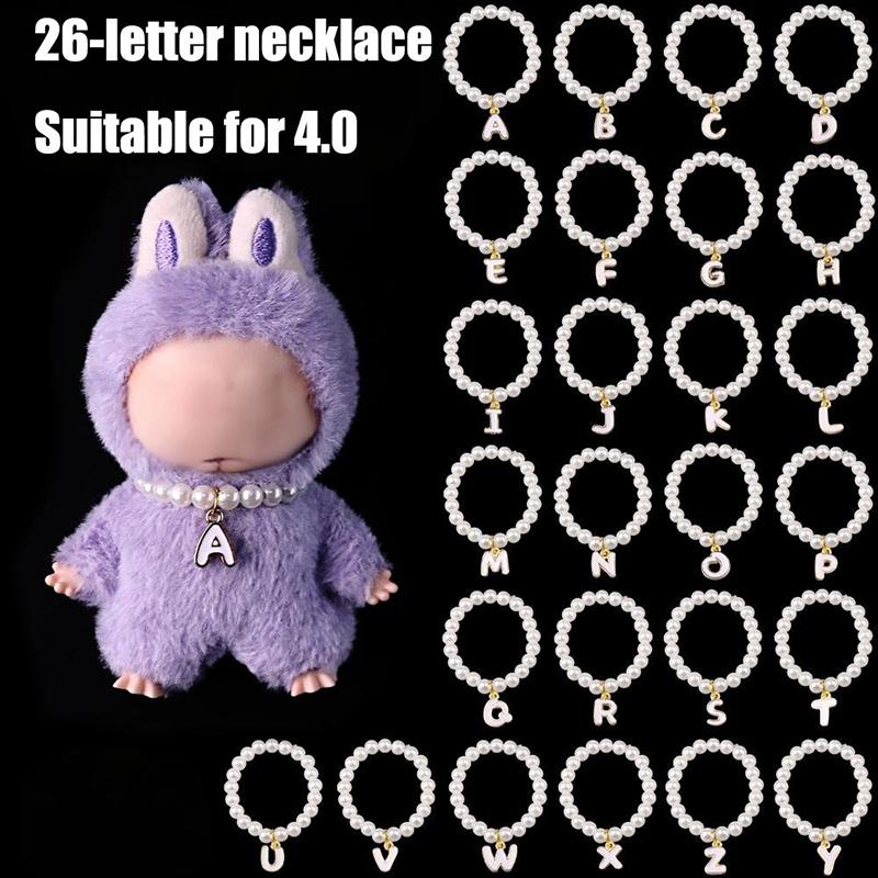 Doll Necklaces, Elegant Sweet 26 Letters Pearl Necklace Cute Doll Accessories For 10.5Cm 4.0 Mini Doll Chain Jewelry & Outfit