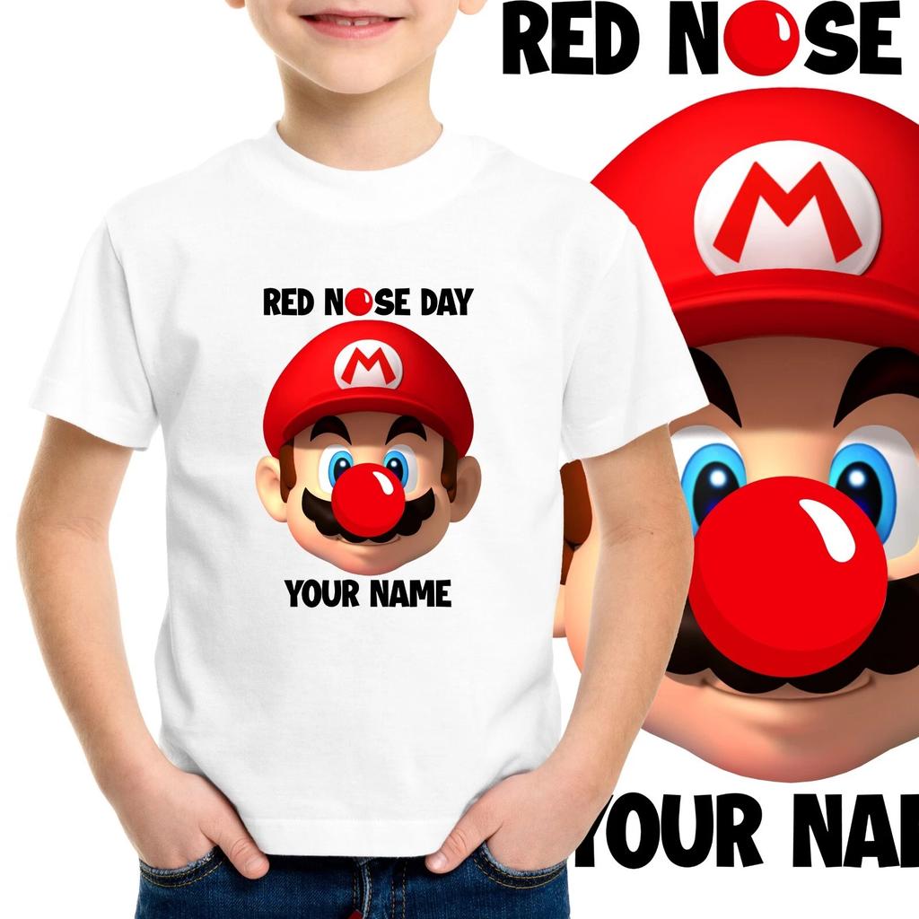 Red Nose Day Super Mario Personalised T-shirt Men Kids Boys Adult Tee Top tshirt