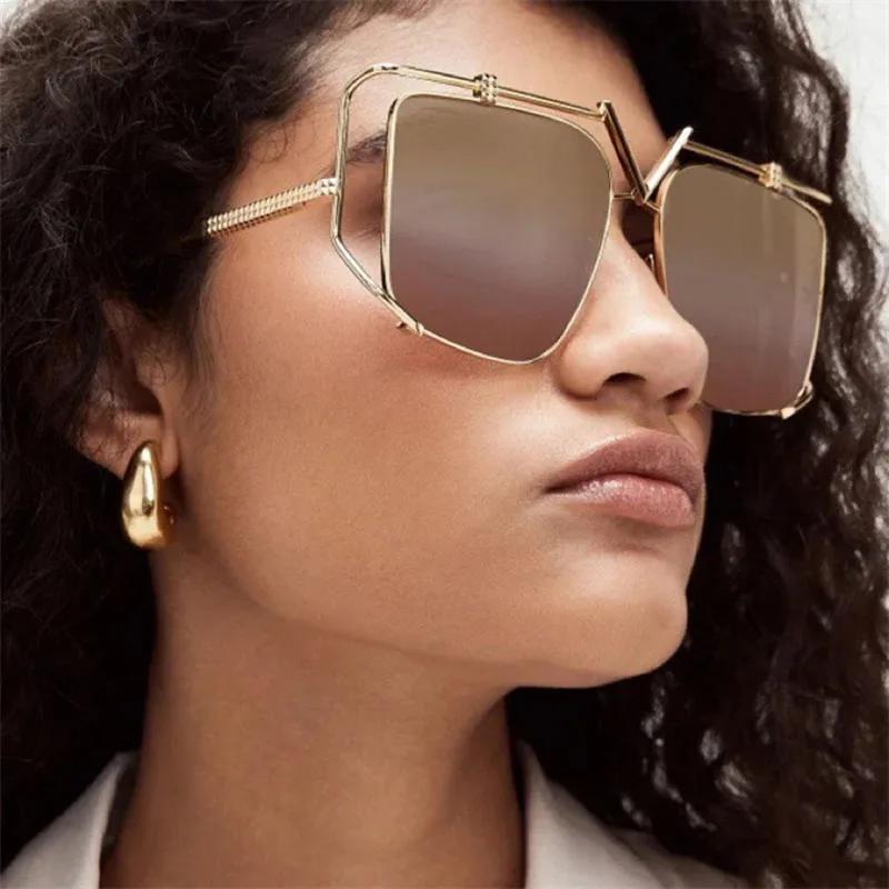 Oversized Sunglasses Women For Men Vintage Sun Glasses Punk Popular Outdoor Luxury Brand Designer Metal Hollow Eyewear Uv400