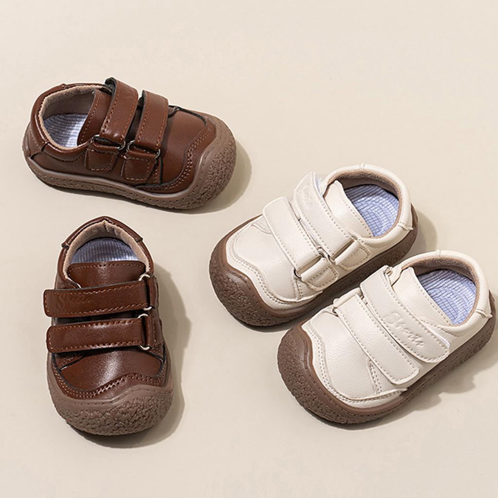 Toddler Boys Girls Soft Sole Leather Shoes Slip On Hook and Loop Strap Casual Infant Prewalker Footwear for Early Walking