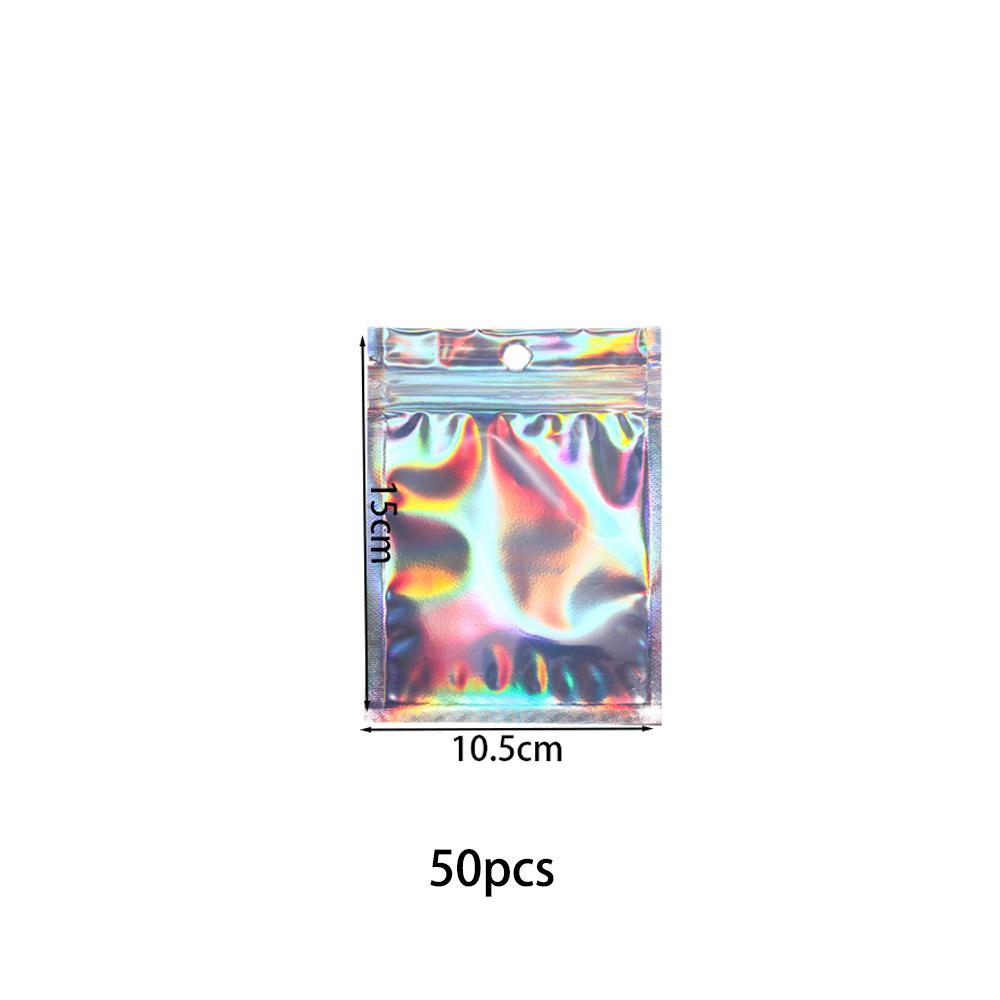 50pcs Self-Sealing Laser Small Plastic Bags for DIY Jewelry Pouch with Clear Display Window Jewelry Packaging Gift Storage Bag