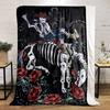 Skeleton Cowboy Riding Horse with Red Roses Flannel blanket for bedroom, living room, sofa, and nap sofas