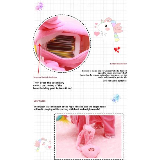 Електрична плюшева іграшка-літаючий кінь Yousheng з мотузкою, що співає та ходить. Плюшевий кінь для малюків, хлопчиків, дівчаток. Інтерактивна симуляційна м'яка іграшка-тварина