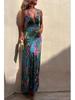 2023 European & American Sexy Print Spaghetti Strap Vacation Dress for Women