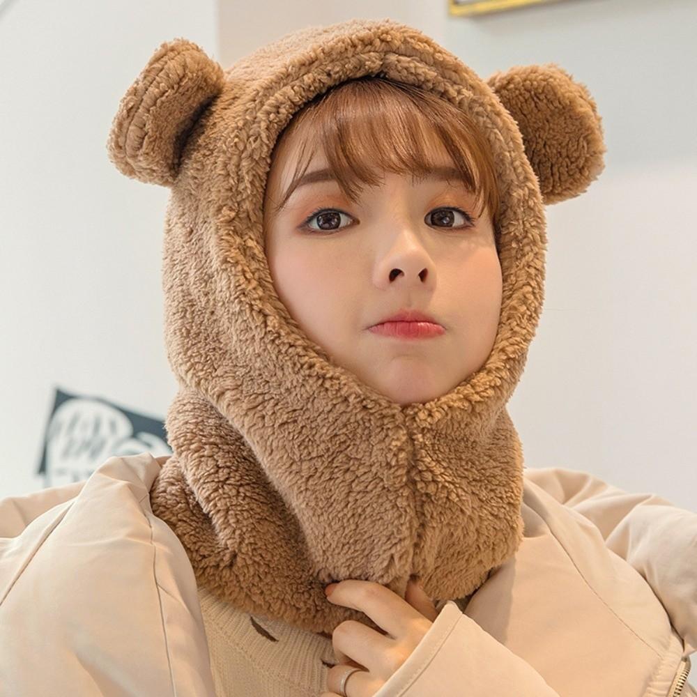 Cartoon Bear Ear Hat Scarf Cute Plush Hat Scarf Fashion Winter Warm Hedging Cap Women