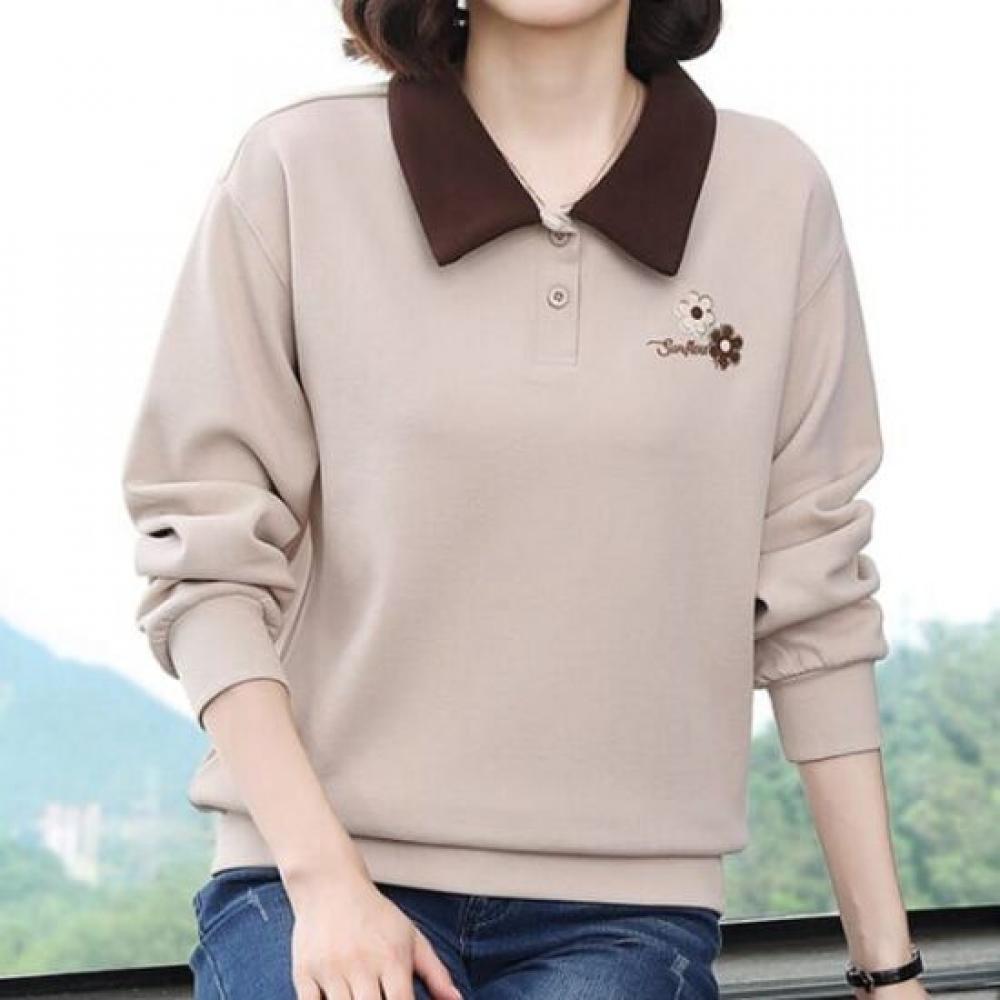 Navava Long Sleeve Sweatshirt With Flower Point Collar Nt3114